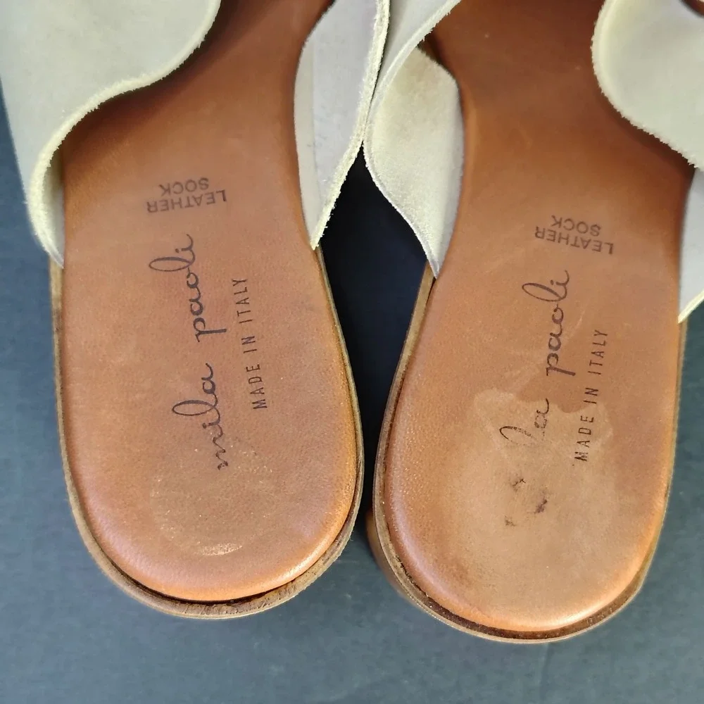 Mila Paoli Womens Slide Sandals 8 Beige Suede Made in Italy W471 Block Heel - Picture 5 of 9